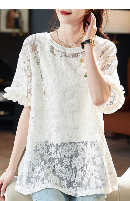 好感度UP カジュアル 今季マストバイ ファッション 透かし彫り Tシャツ<F-8396>
