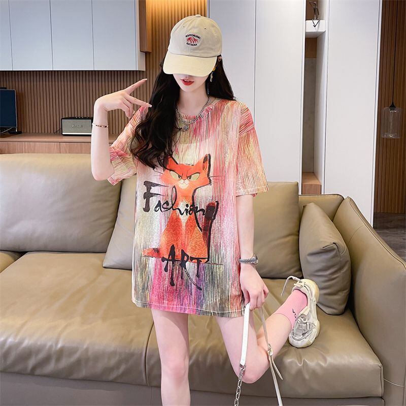 大活躍 絞り染め 特別デザイン プリント 2色選択 半袖Tシャツ＜F-8574＞