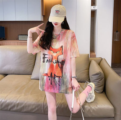 大活躍 絞り染め 特別デザイン プリント 2色選択 半袖Tシャツ＜F-8574＞