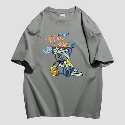 スタイルアップ カジュアル おしゃれ度高め プリント全5色 半袖Tシャツ<F-9437>
