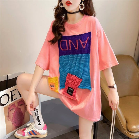 【半額！期間限定！！】ゆったりロング丈切り替え三色半袖Tシャツ＜F-1565＞