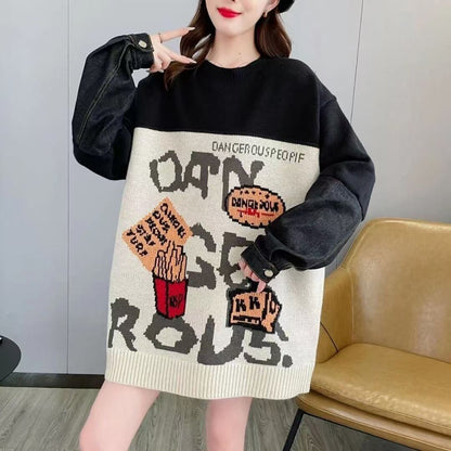 早い者勝ち切り替えグラフィックロゴニットセータートップス全2色＜F-4308＞