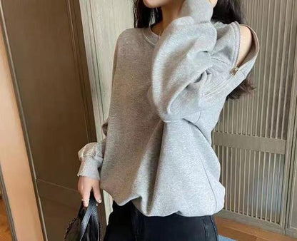 都市ファッショ デザイン オシャレ 肩閉じ・肩開きの2WAYを楽しめる♪カジュアル 3色選択 パーカーF-9344