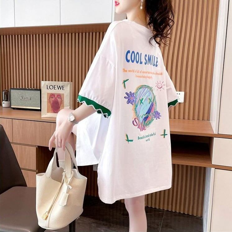 【半額！期間限定！！】デザインセンスニッチなミドル丈半袖Tシャツ新スタイル<F-3007>