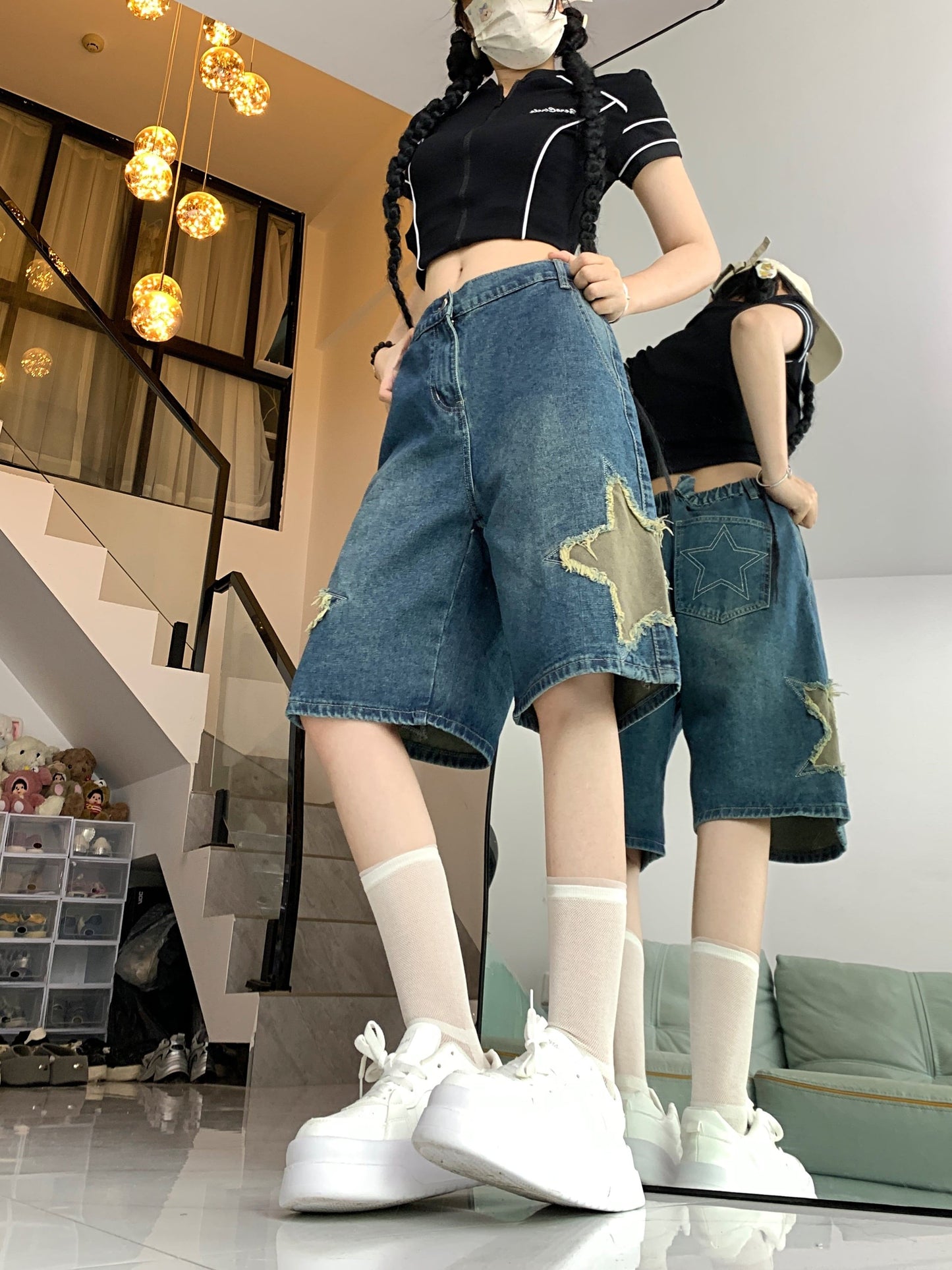 絶対流行 デニム ゆったり感アップ個性派 ハイウエスト パンツ ボトムス＜F-8657＞
