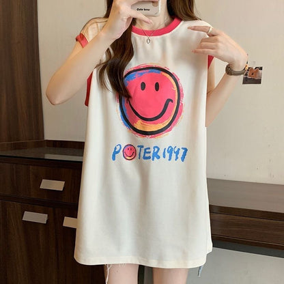 【半額！期間限定！！】超人気 ファッション カジュアル プリント ノースリーブ Tシャツ<F-8487>