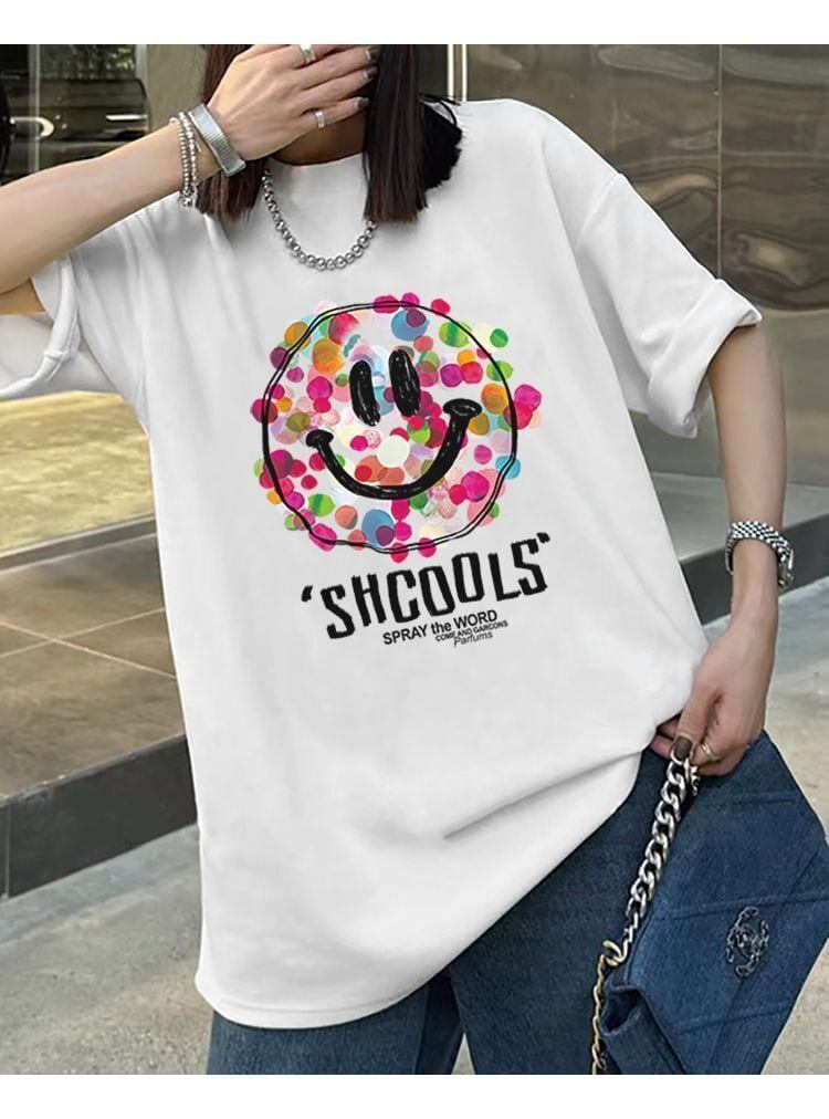 話題沸騰中 スマイリー カジュアル 半袖 Tシャツ <F-8651>