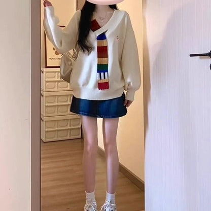 おすすめ スタイルアップ 定番シンプル大人可愛い ニットトップスF-9573