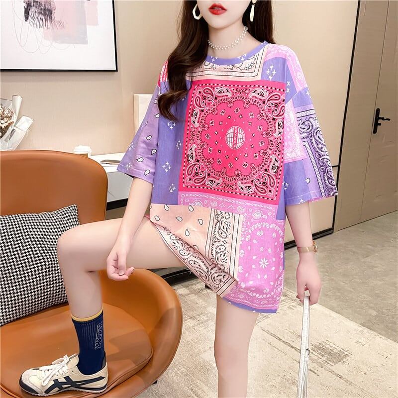 超人気商品 半袖 ラウンドネック 切り替え Tシャツ ワンピース ＜F-8637＞
