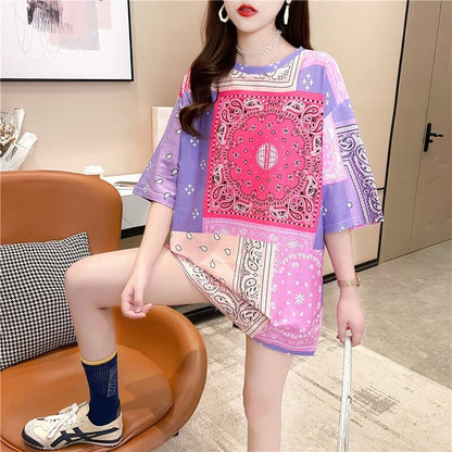 超人気商品 半袖 ラウンドネック 切り替え Tシャツ ワンピース ＜F-8637＞