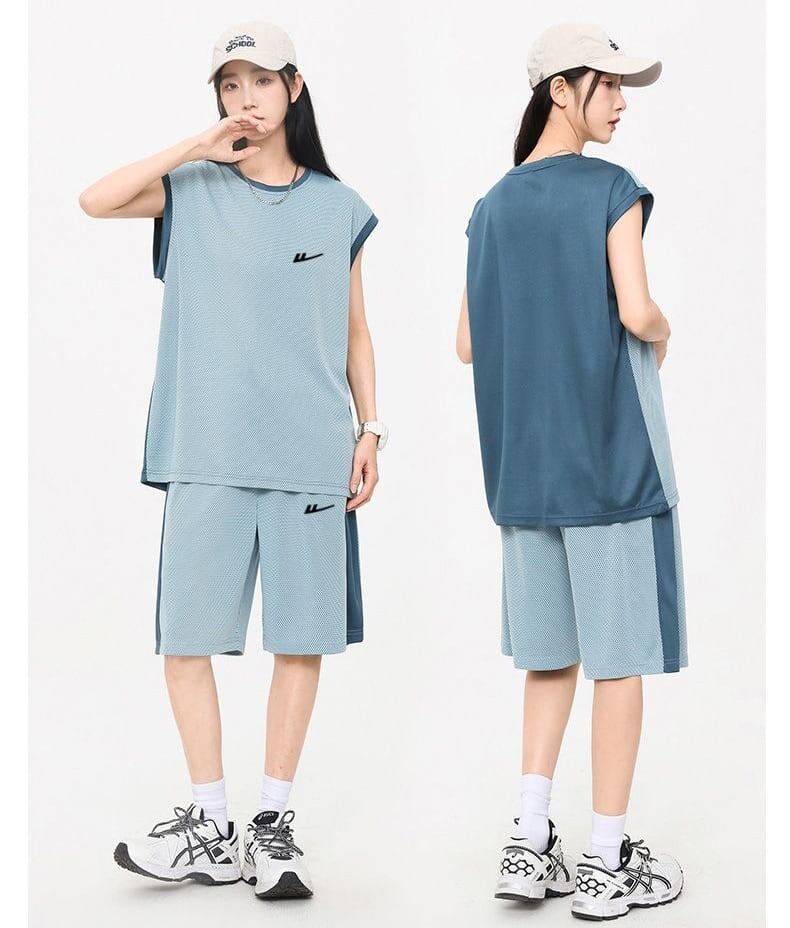 売り切れ必至 ファッション 超人気 男女兼用 ノースリーブＴシャツⅹパンツセット全5色<F-8754>