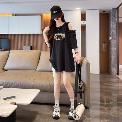 おしゃれ度高め レース 美人度アップ 切り替え プリント全4色 Tシャツ カットソー＜F-9213＞