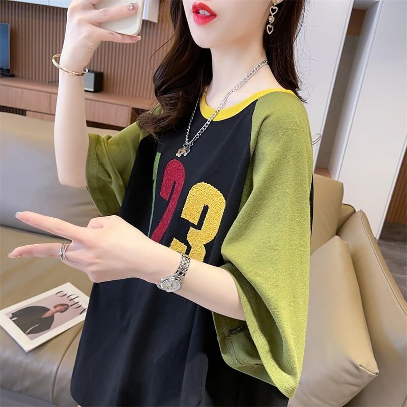 絶対欲しい   数字刺 Tシャツ ゆったり 半袖 ＜F-2896＞