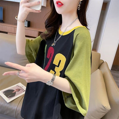 絶対欲しい   数字刺 Tシャツ ゆったり 半袖 ＜F-2896＞