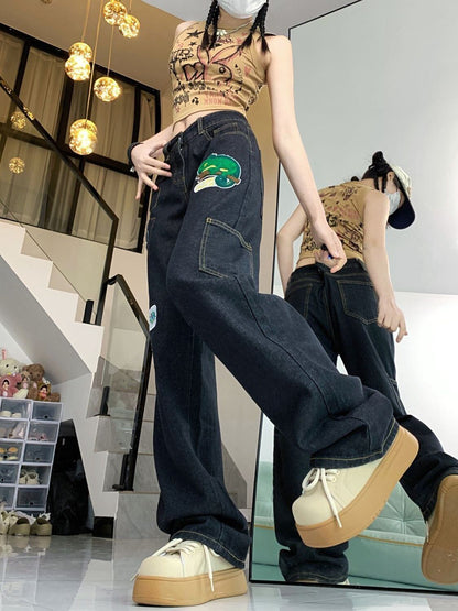 ファッション感満々 着回し力抜群 個性的なデザイン デニム ワイドパンツ＜F-9769＞