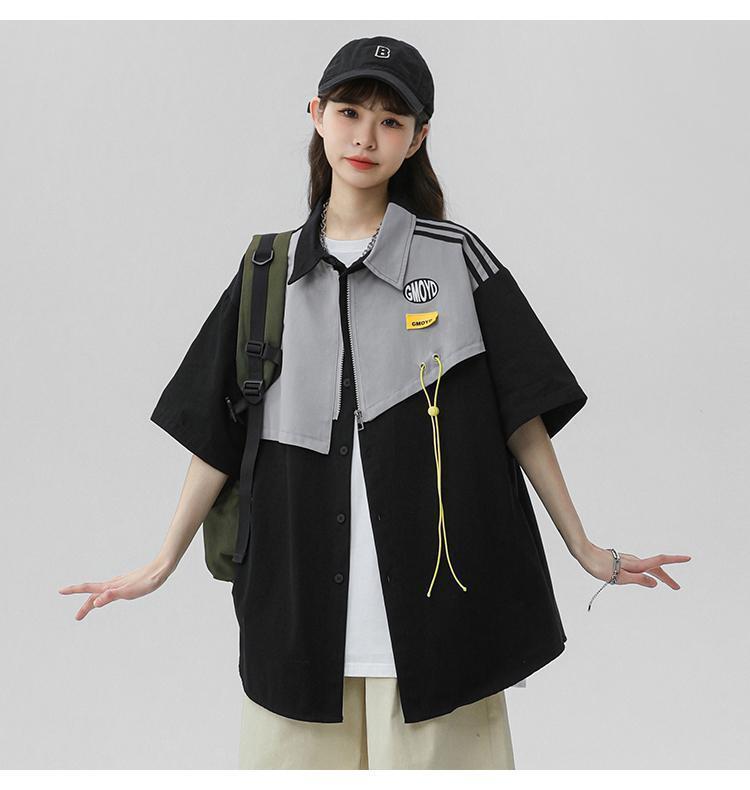 シンプルだけど一癖あるコーデ 切り替え レイヤード風 全2色 半袖TシャツF-9046