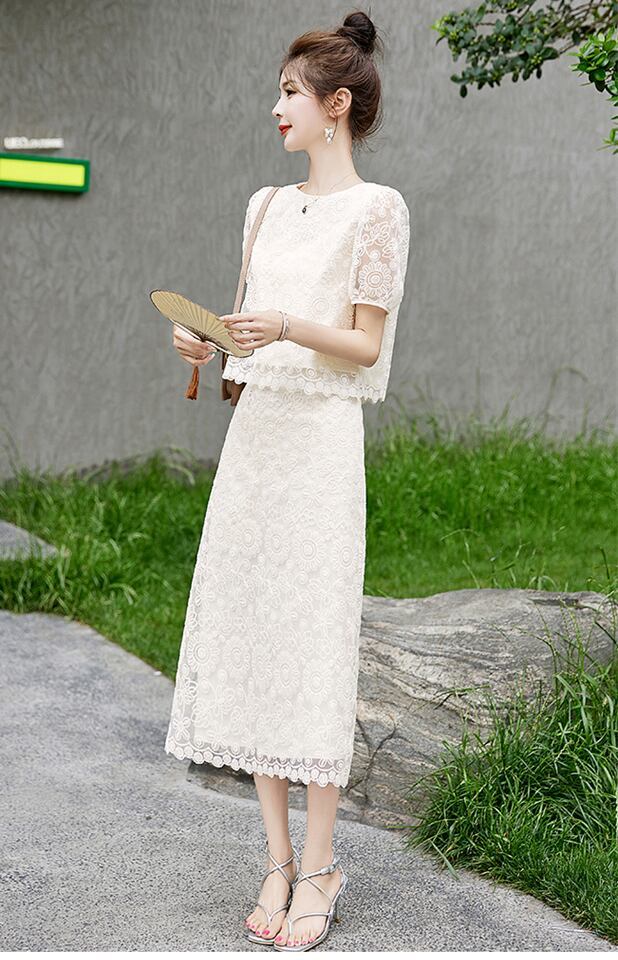 絶対欲しい上品   知的 半袖Ｔシャツⅹロングスカートセット<F-8217>