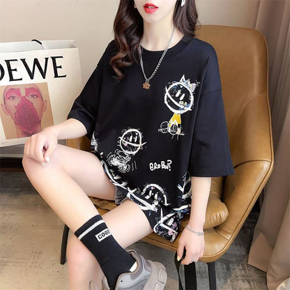 新商品 大人可愛い 大活躍 カジュアル キュートプリント 全2色 半袖Tシャツ＜F-8595＞