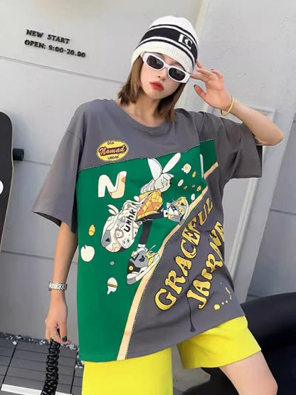 着回し力抜群 ファッション 個性派 レース プリント全3色 半袖TシャツF-8981