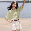 好感度UP 上質 美人度アップ 知的 ストライプ柄 3色選択 半袖シャツ＜F-9047＞