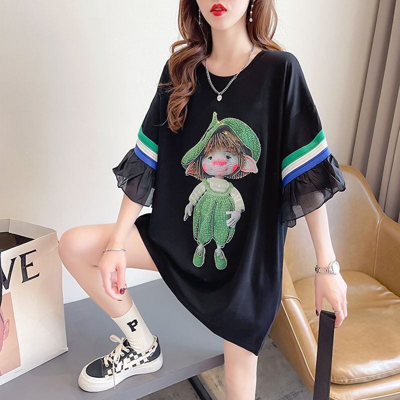 新商品 切り替え キュート ゆったり 全2色 半袖Tシャツ＜F-8349＞