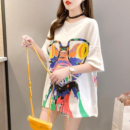 絶対流行 プリント ファッション ゆったり 全4色 半袖 Tシャツ＜F-11523＞