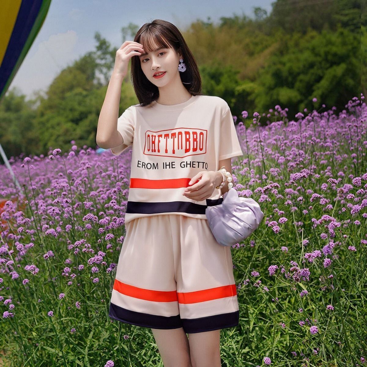 美人度アップ カジュアル 真夏も快適 半袖 Tシャツ ショートパンツ セットアップ ＜F-11190＞
