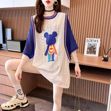 夏新作   ベアー ロングTシャツ ゆったり5分袖 ＜F-2942＞