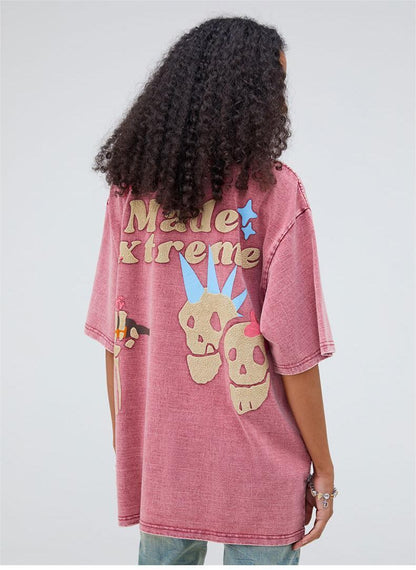 ストリートトレンドのレターファンプリント半袖Tシャツ<F-2906>