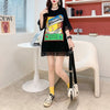 デザインセンス中空プリントTシャツルーズトップス<F-2877>