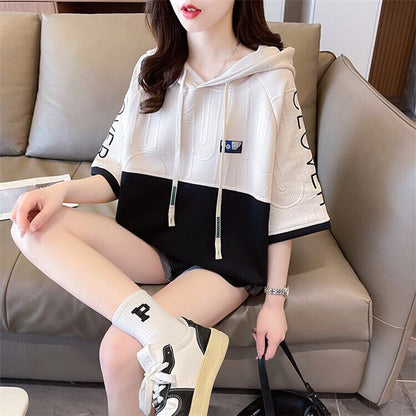高級感 帽子付き 半袖 Tシャツ スウェット ＜F-8640＞