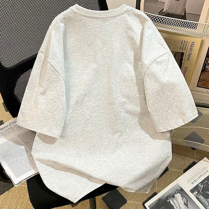 ゆったり 4色展開 ユニセックス ロゴプリント ダメージ加工Tシャツ<F-13048>
