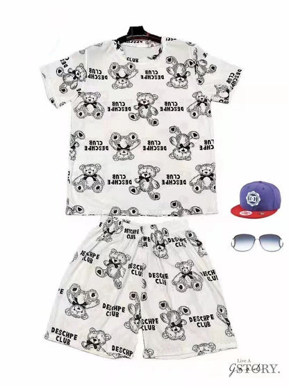 好感度UP カジュアル 夏に嬉しい機能付き 半袖Ｔシャツⅹパンツセット全4色<F-11628>
