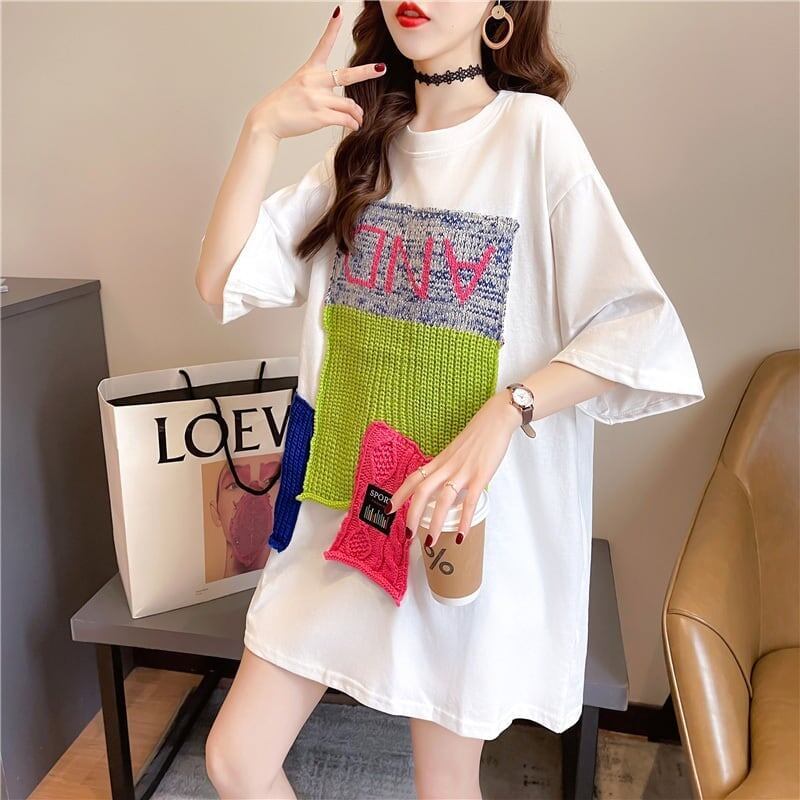 【半額！期間限定！！】ゆったりロング丈切り替え三色半袖Tシャツ＜F-1565＞