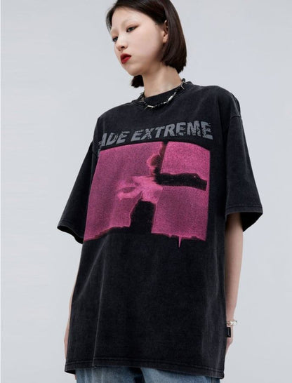 アメリカのストリートタイドブランド   レトロロックプリント半袖Tシャツ<F-2892>