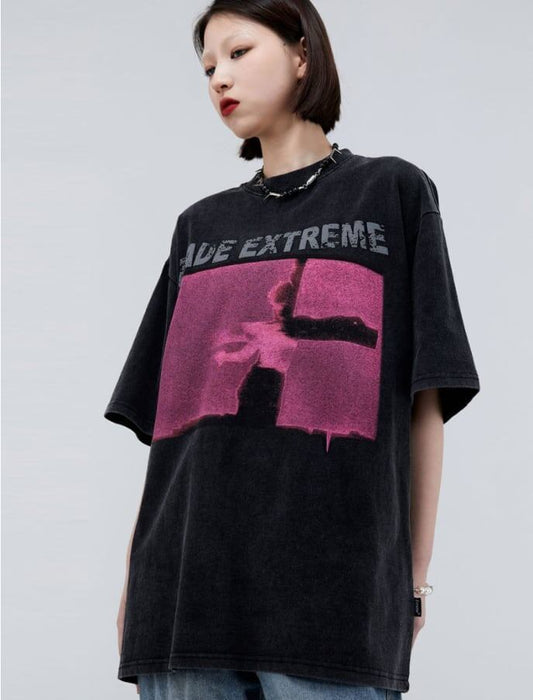 アメリカのストリートタイドブランド   レトロロックプリント半袖Tシャツ<F-2892>