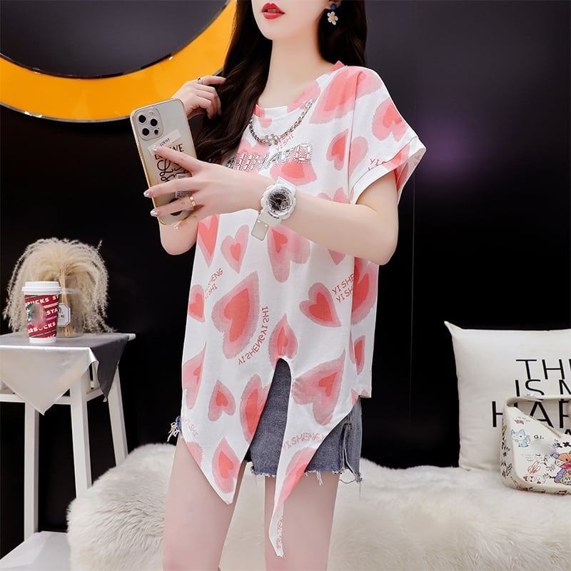 ゆったり感アップ 3色選択可 オシャレ度満点 プリント Tシャツ カットソー＜F-3100＞