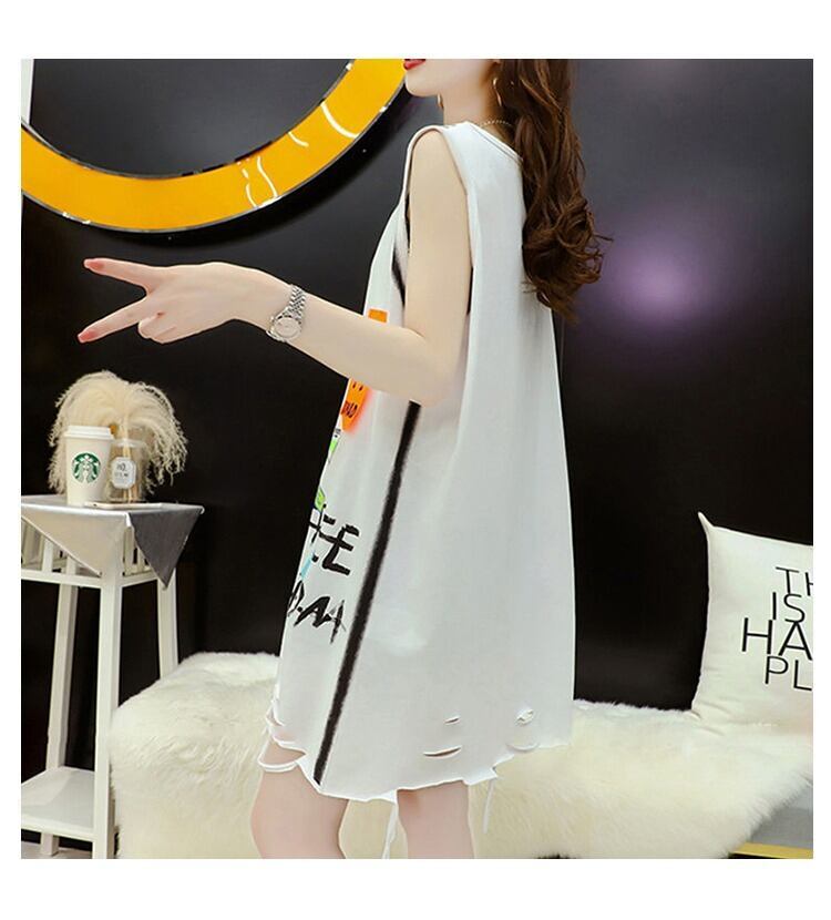 今季マストバイ ダメージ加工 デザイン性抜群 プリント全2色 ノースリーブ Tシャツ カットソー＜F-9141＞