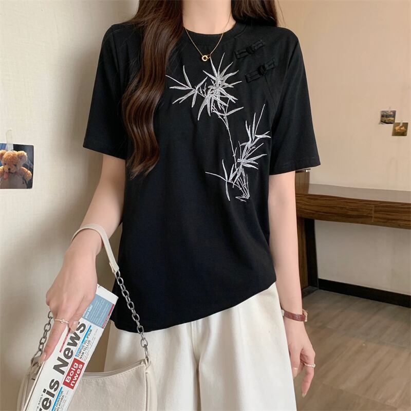 おすすめ 海外トレンド カジュアル モーダル 刺繍 半袖Tシャツ＜F-8476＞