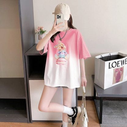 話題沸騰中 グラデーション おしゃれ度高め プリント 2色選択 半袖 Tシャツ F-9218