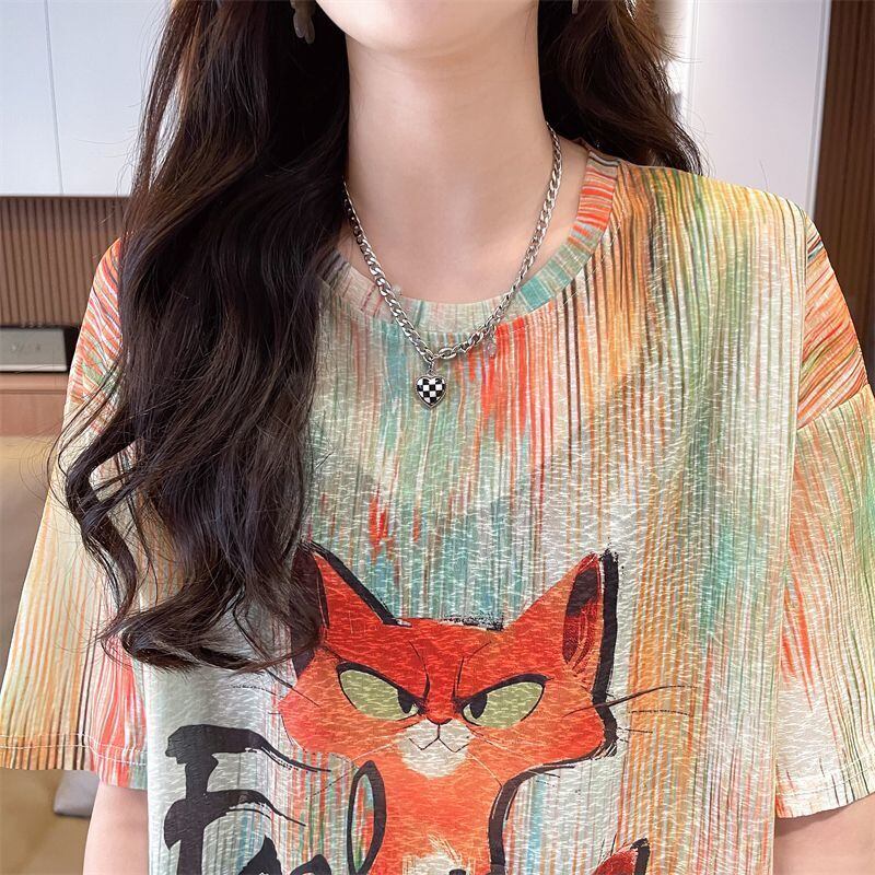 大活躍 絞り染め 特別デザイン プリント 2色選択 半袖Tシャツ＜F-8574＞
