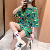 キラキラ大人気！西洋風漫画象プリント半袖Tシャツ<F-2932>