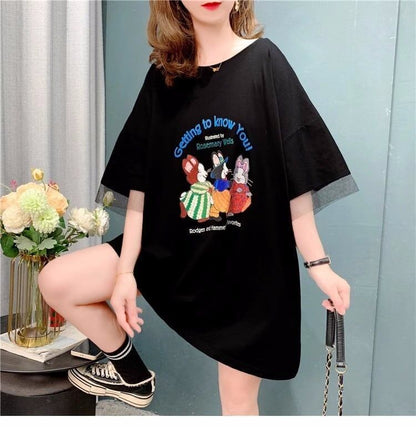優しい雰囲気   バックオープン ロングTシャツ ゆったり半袖＜F-2939＞