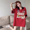 韓国系   POLOネック ロング Tシャツ 三色 ゆったりワンピース＜F-4025＞
