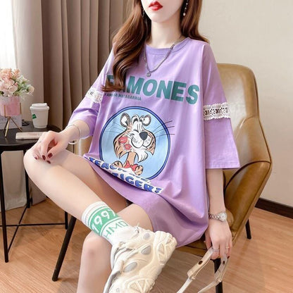 新商品 プリント ファッション ゆったり 全4色 半袖 Tシャツ＜F-11493＞