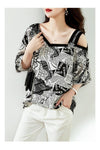 【半額！期間限定！！】絶対流行 特別デザイン 個性派 シフォン プリント 半袖Tシャツ＜F-8610＞