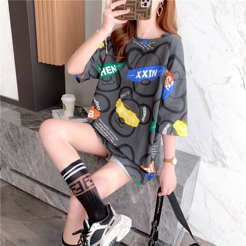 オシャレ度満点 プリント カジュアル Tシャツ カットソー＜F-3344＞