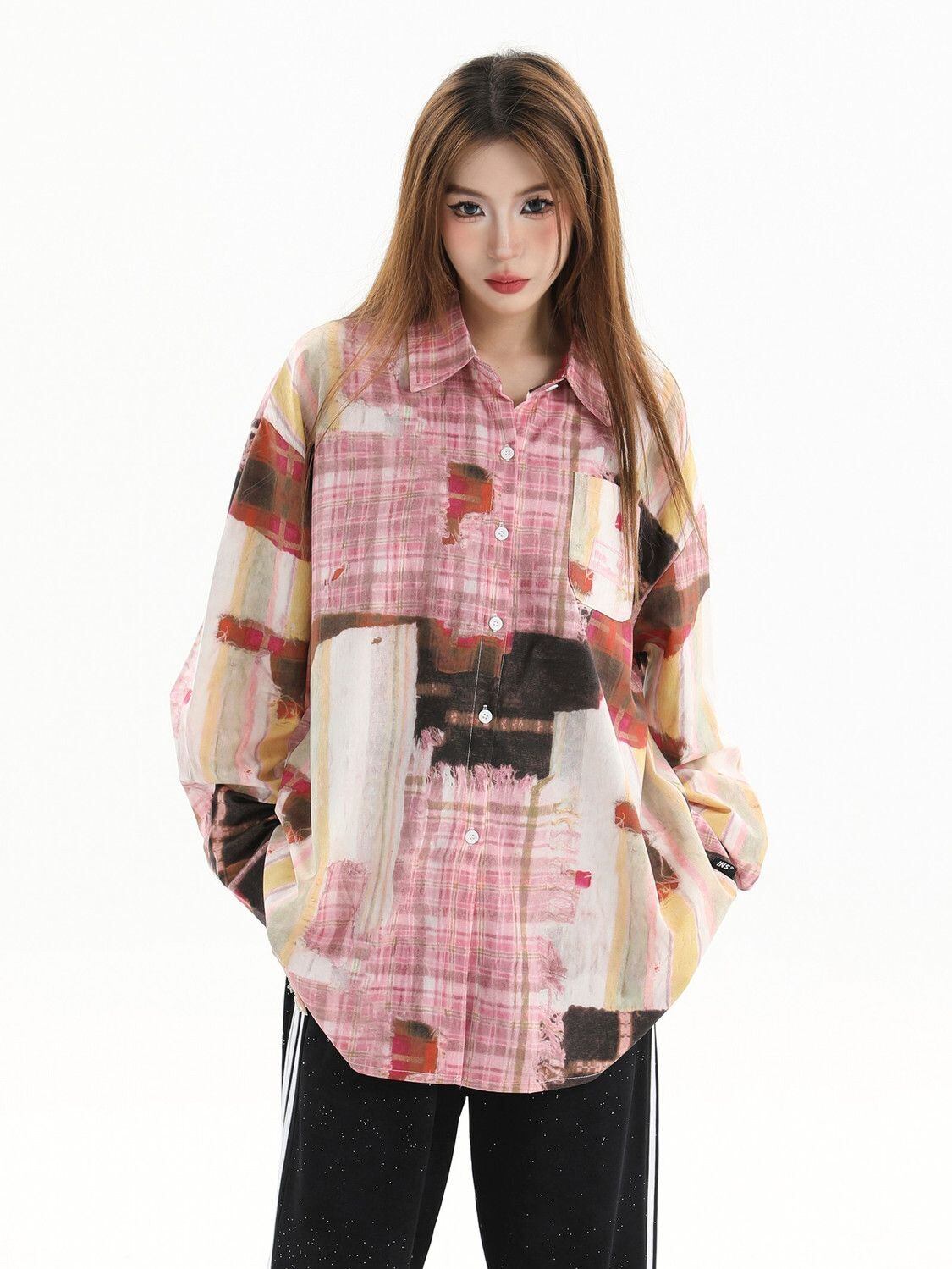 スタイルアップ カジュアル 個性的なデザイン チェック柄 全3色 カップル シャツ ＜F-9165＞