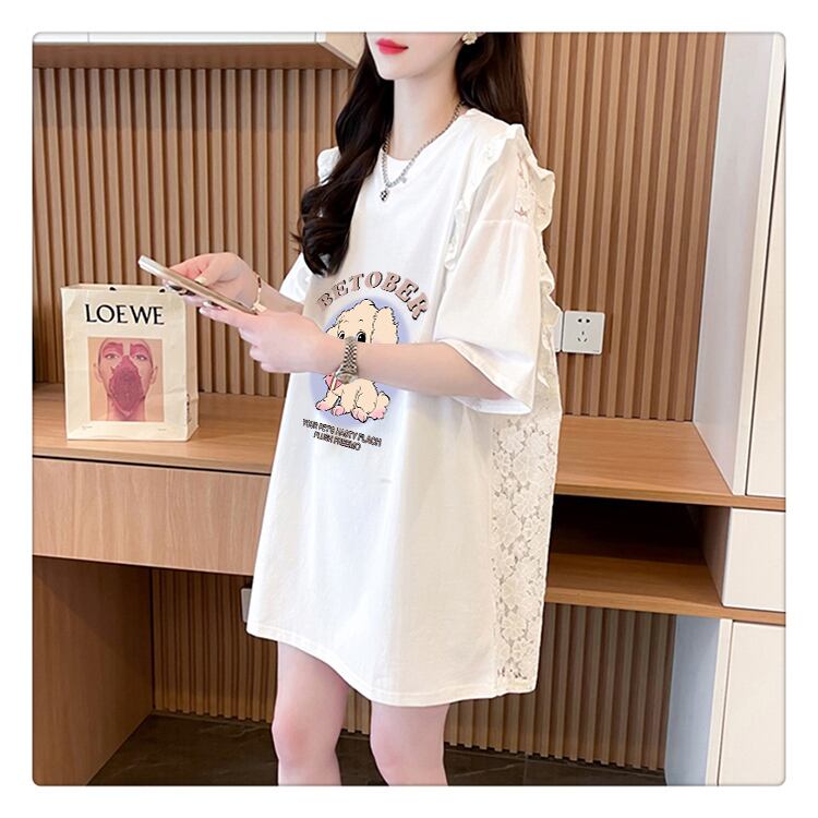 今季マストバイ レース 可 透かし彫り 切り替え 2色選択 Tシャツ カットソー＜F-8493＞