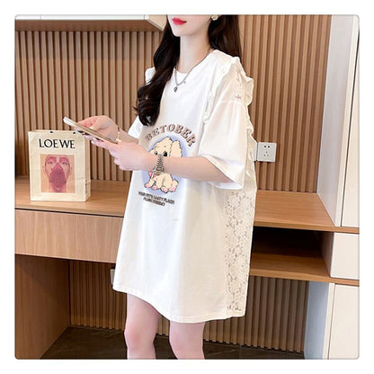 今季マストバイ レース 可 透かし彫り 切り替え 2色選択 Tシャツ カットソー＜F-8493＞